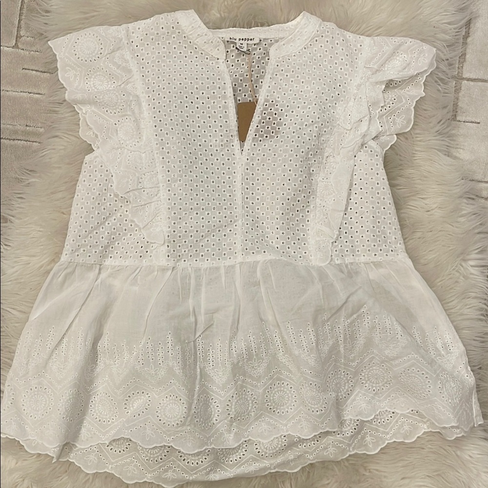 White Eyelet Ruffle Blouse